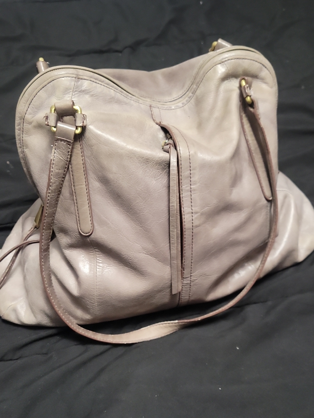 HOBO International Delaney Leather Satchel Shoulder Bag - Gray / Taupe